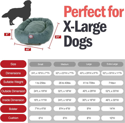 52 Inch Micro Velvet Calming Dog Bed Washable – Cozy Soft round Dog Bed with Spine for Head Support - Fluffy Donut Dog Bed 52X35X11 (Inch) – round Pet Bed X- Large – Azure
