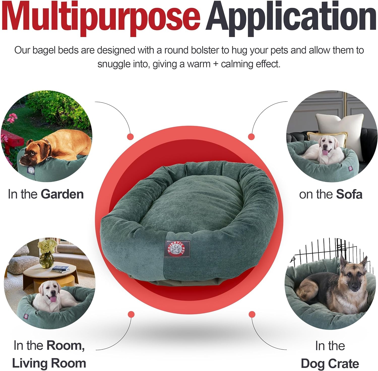 52 Inch Micro Velvet Calming Dog Bed Washable – Cozy Soft round Dog Bed with Spine for Head Support - Fluffy Donut Dog Bed 52X35X11 (Inch) – round Pet Bed X- Large – Azure