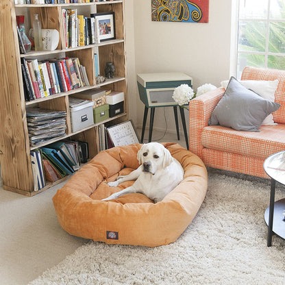 52 Inch Micro Velvet Calming Dog Bed Washable – Cozy Soft round Dog Bed with Spine for Head Support - Fluffy Donut Dog Bed 52X35X11 (Inch) – round Pet Bed X- Large – Azure